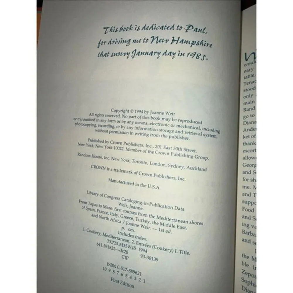 From Tapas To Meze First Courses From The Mediterranean Joanne Weir Hardback 1st